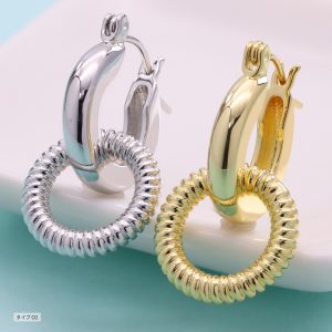 [Adelina Style] ダブル フープ ピアス レディース 人気 フープピアス ダングル 1ペア 18KGP リングピアス 光沢 金属アレルギー対応