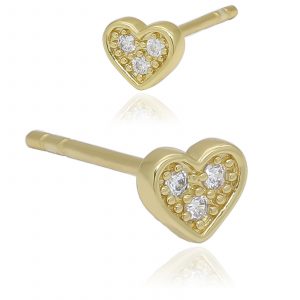 [Adelina Style] ジルコニア スタッド ピアス 低刺激性 レディース S925純銀製 両耳用 (タイプL/ハート ゴールド)