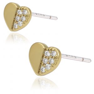 [Adelina Style] ジルコニア スタッド ピアス 低刺激性 レディース S925純銀製 両耳用 (タイプM/ハート ゴールド)