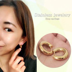 [Adelina Style] フープピアス 人気 幅5mm 太めピアス つけっぱなし 18G 1ペア メンズ レディース リング ピアス サージカルステンレス 金属アレルギー対応 男女 両耳 (ステンレス ブラック 内径14mm)