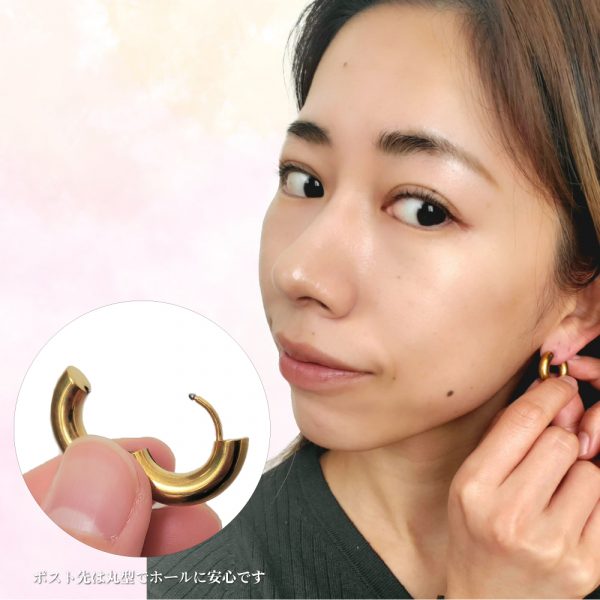 [Adelina Style] フープピアス 人気 幅5mm 太めピアス つけっぱなし 18G 1ペア メンズ レディース リング ピアス サージカルステンレス 金属アレルギー対応 男女 両耳 (ステンレス ブラック 内径14mm) - 画像 (2)