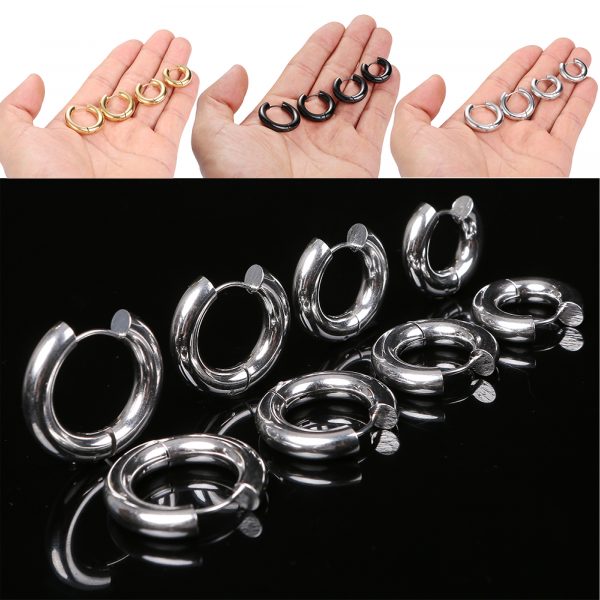 [Adelina Style] フープピアス 人気 幅5mm 太めピアス つけっぱなし 18G 1ペア メンズ レディース リング ピアス サージカルステンレス 金属アレルギー対応 男女 両耳 (ステンレス ブラック 内径14mm) - 画像 (7)