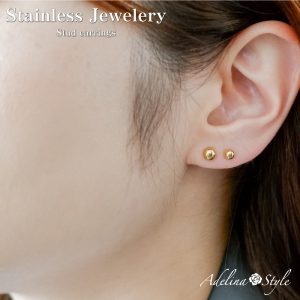 [Adelina Style] サージカルステンレス ボールピアス 丸玉 ペアセット つけっぱなし メンズ レディース 男女兼用 金属アレルギー対応