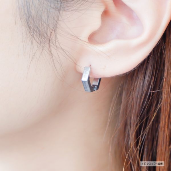 [Adelina Style] フープピアス 人気 幅3mm 6角 多角形 つけっぱなし 1ペア リング ピアス メンズ レディース 男女兼用 サージカルステンレス 金属アレルギー対応 - 画像 (2)