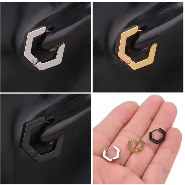 [Adelina Style] フープピアス 人気 幅3mm 6角 多角形 つけっぱなし 1ペア リング ピアス メンズ レディース 男女兼用 サージカルステンレス 金属アレルギー対応 - 画像 (9)
