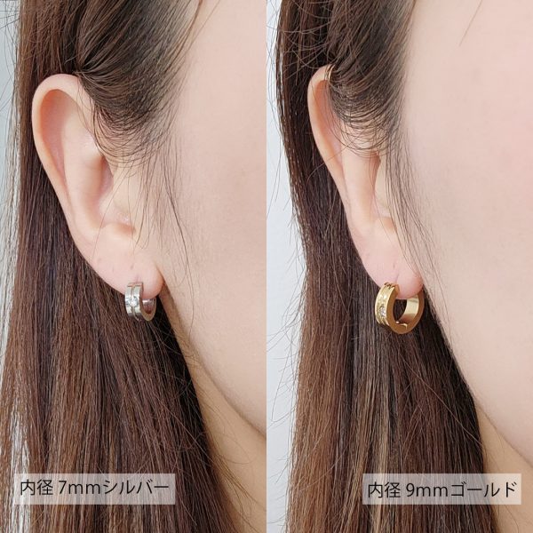 [Adelina Style] フープピアス 人気 太め 幅4mm 1粒キュービックジルコニア 鏡面 1ペア つけっぱなし 18G メンズ レディース リング ピアス サージカルステンレス 金属アレルギー対応 男女 - 画像 (3)