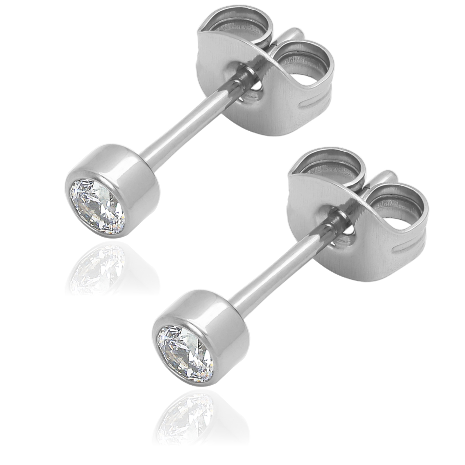 純チタン スタッド ピアス 人気 つけっぱなし メンズ レディース 1ペア 高輝度キュービックジルコニア 20G 金属アレルギー対応 男女兼用 - 幅4mm