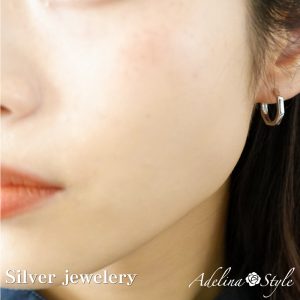 [Adelina Style] フープピアス 八角ピアス 人気 つけっぱなし 1ペア リング ピアス シルバー925 純銀製 メンズ レディース 金属アレルギー対応