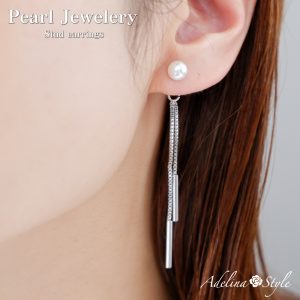 [Adelina Style] パール ピアス レディース 人気 ゆれる スタッドピアス 1ペア 真珠 パールピアス シルバー925 純銀 イヤリング 金属アレルギー対応 ベネチアンチェーン