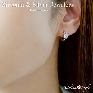 [Adelina Style] ピアス レディース 人気 つけっぱなし フープピアス 1ペア リングピアス 大粒5A キュービックジルコニア S925 純銀製 金属アレルギー対応