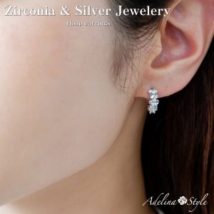 [Adelina Style] ピアス レディース 人気 つけっぱなし フラワー 花 フープピアス 1ペア リングピアス キュービックジルコニア S925 純銀製 金属アレルギー対応