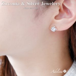 [Adelina Style] クローバーピアス レディース 人気 シルバーピアス 1ペア 五つ葉 キュービックジルコニア レディース スタッドピアス シルバー925純銀 金属アレルギー対応 両耳