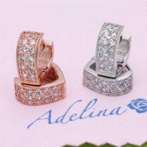 [Adelina Style] リングピアス レディース 人気 つけっぱなし 1ペア 小さめ フープピアス ラインストーン キュービックジルコニア シルバー S925 純銀製 金属アレルギー対応