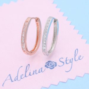 [Adelina Style] リングピアス レディース 人気 つけっぱなし 1ペア 小さめ フープピアス ラインストーン キュービックジルコニア シルバー S925 純銀製 金属アレルギー対応