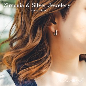 [Adelina Style] リングピアス レディース 人気 つけっぱなし 1ペア 小さめ フープピアス ラインストーン キュービックジルコニア シルバー S925 純銀製 金属アレルギー対応