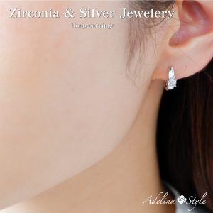 [Adelina Style] リングピアス レディース 人気 つけっぱなし 1ペア 小さめ フープピアス ラインストーン キュービックジルコニア シルバー S925 純銀製 金属アレルギー対応