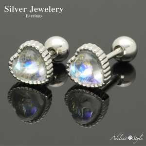 [Adelina Style] ハート ピアス レディース 人気 シルバー 925 大人 ジルコニア スタッドピアス ネジキャッチ (typeB)