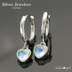 [Adelina Style] ハート ピアス レディース 人気 ダングルピアス シルバー 925 大人 ゆれる ジルコニア (typeE)