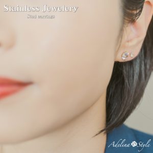 [Adelina Style] ピアス レディース 人気 つけっぱなし 4爪 1粒 スタッドピアス 1ペア キュービックジルコニア サージカルステンレス イヤリング 金属アレルギー対応