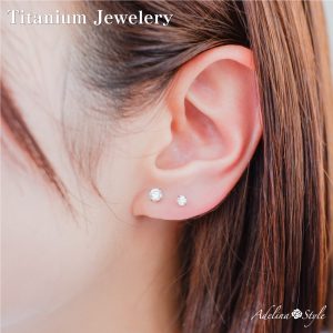 [Adelina Style] 純チタン スタッド ピアス 人気 つけっぱなし メンズ レディース 1ペア 高輝度キュービックジルコニア 20G 金属アレルギー対応 男女兼用