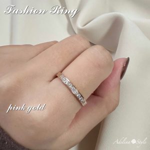 [Adelina Style] リング 平打 幅2.4mm 指輪 10粒 キュービックジルコニア ハーフエタニティ リング サージカルステンレス 細身 レディース メンズ 金属アレルギー対応 男女 プレゼント