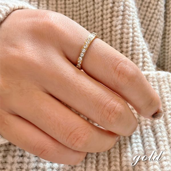 [Adelina Style] リング 平打 幅2.4mm 指輪 10粒 キュービックジルコニア ハーフエタニティ リング サージカルステンレス 細身 レディース メンズ 金属アレルギー対応 男女 プレゼント - 画像 (2)