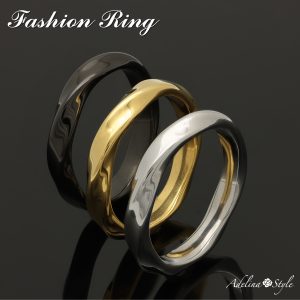 [Adelina Style] リング メンズ レディース 人気 指輪 幅4mm ツイスト 捻り サージカルステンレス 内甲丸 金属アレルギー対応(TypeA)