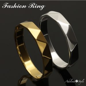 [Adelina Style] 指輪 リング 人気 多面 菱形 メンズ レディース 幅4mm 内甲丸 サージカルステンレス 金属アレルギー対応(TypeC)