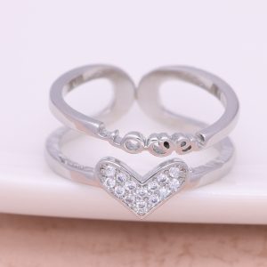 [Adelina Style] ハート 指輪 リング レディース 人気 キュービックジルコニア シルバーリング S925 純銀 フリーサイズ 調整可能 シンプル 金属アレルギー対応 (タイプC)