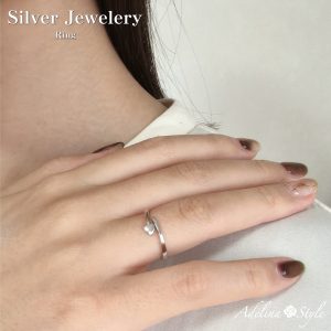 [Adelina Style] ハート 指輪 リング レディース 人気 シルバーリング S925 純銀 フリーサイズ 調整可能 シンプル 金属アレルギー対応 (タイプD)