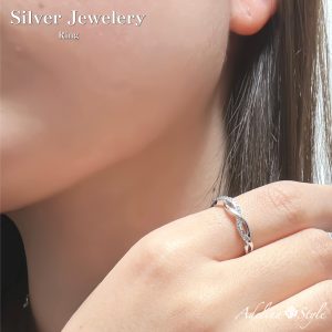 [Adelina Style] 指輪 リング レディース 人気 5Aキュービックジルコニア シルバーリング S925 純銀 フリーサイズ 調整可能 シンプル 金属アレルギー対応 (タイプE)