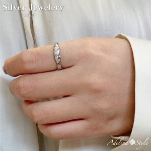 [Adelina Style] 指輪 リング レディース 人気 5Aキュービックジルコニア シルバーリング S925 純銀 フリーサイズ 調整可能 シンプル 金属アレルギー対応 (タイプJ)