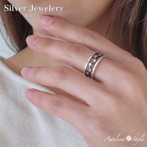 [Adelina Style] 指輪 リング レディース 人気 シルバーリング S925 純銀 レディース メンズ フリーサイズ 調整可能 シンプル 金属アレルギー対応 (タイプN)